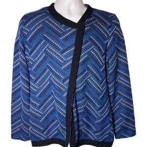 Misook Blue Chevron Zigzag Knit Jacket Double Breasted Button Front Size M